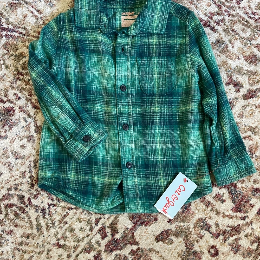 Cat & Jack Green Plaid Button Down Shirt